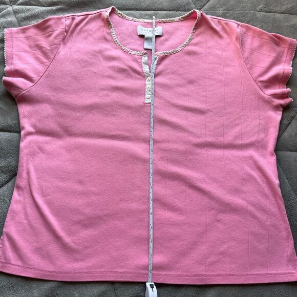 Vintage Y2K Liz Claiborne cottage fairy pink tee with white lace size large - Picture 6 of 6